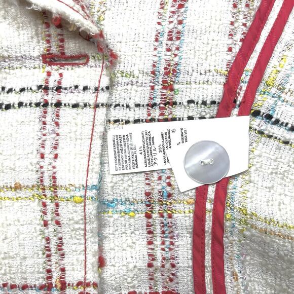 Zara Cream Red Plaid Boucle Cropped Tweed Blazer Jacket Sz 6 Deconstructed Chic - Picture 13 of 14